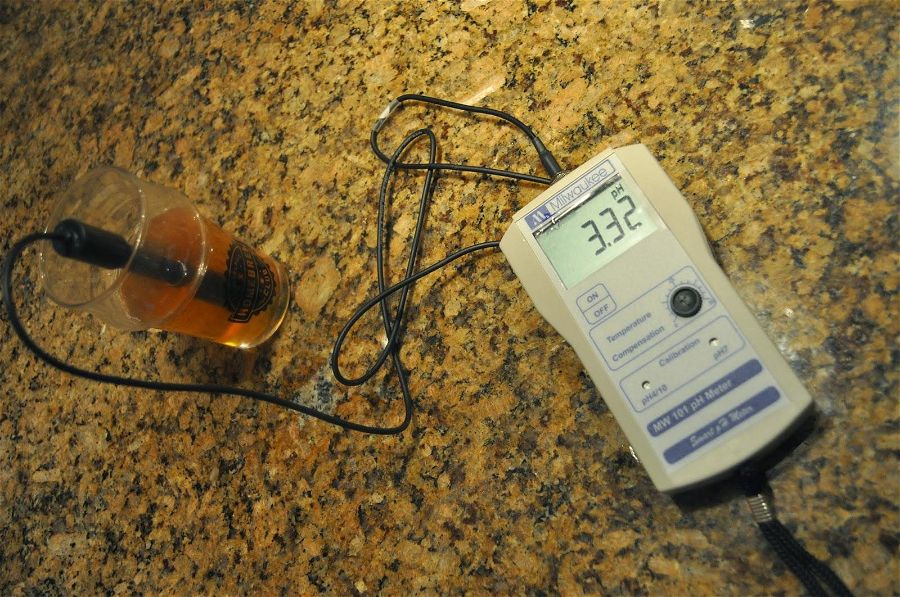 pH meter testing lambic beer