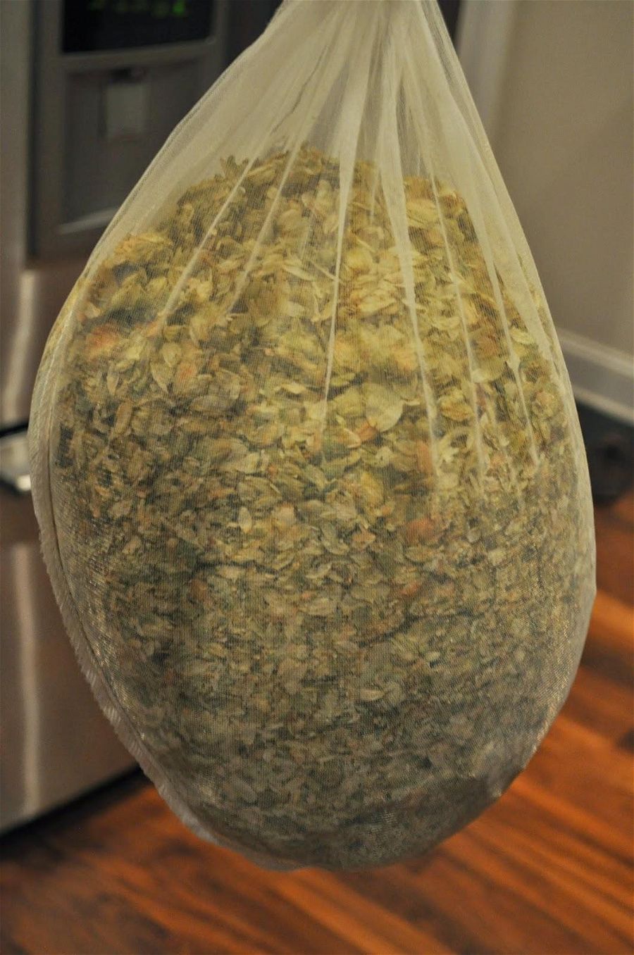 mesh bag of aged hops