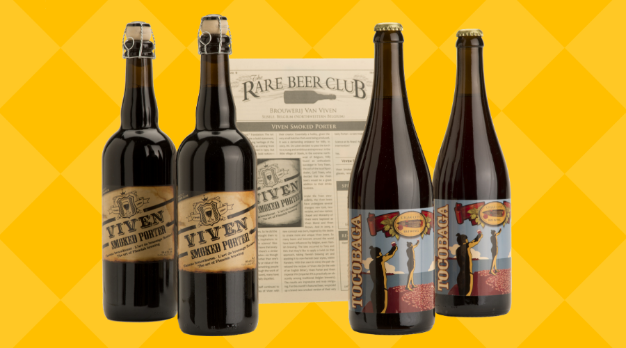 rare beer club newsletter with 2 bottles of cigar city tocobaga and viven smoked porter