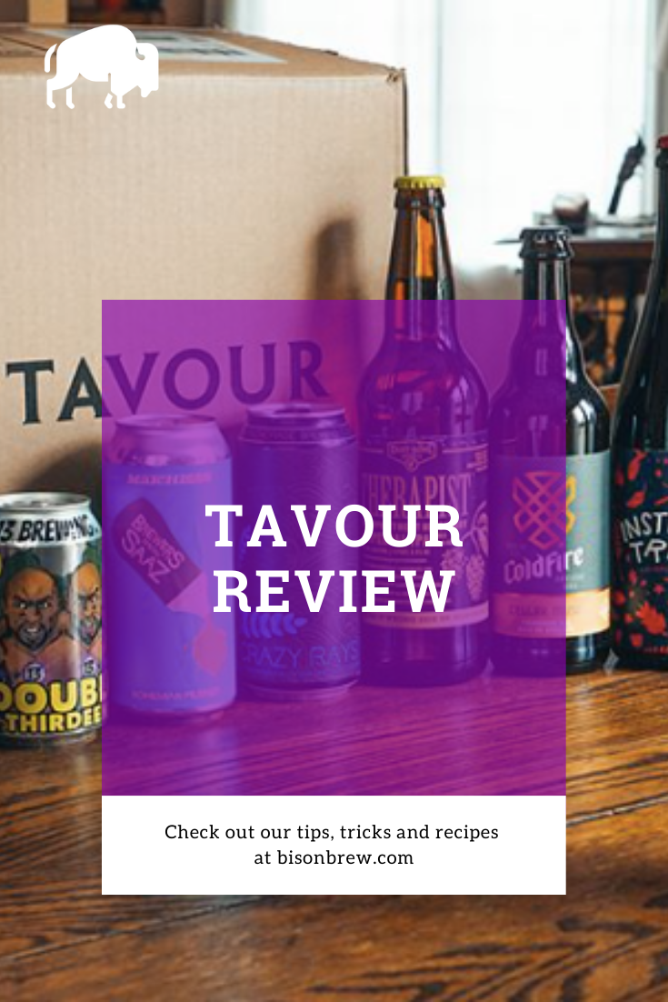 Tavour subscription box with 9 beers in front of it